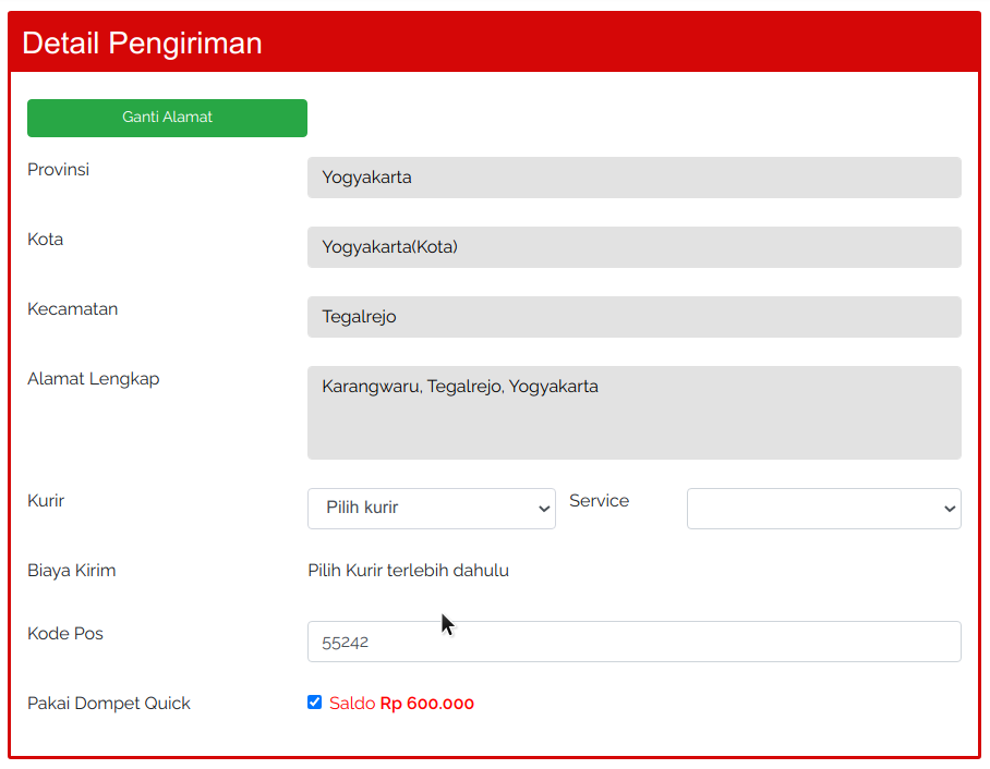 informasi pengiriman